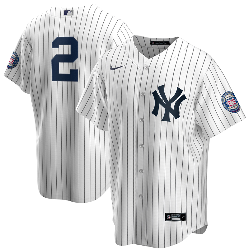 2020 MLB Men New York Yankees 2 Derek Jeter Nike White Navy 2020 Hall of Fame Induction Replica Jersey 1